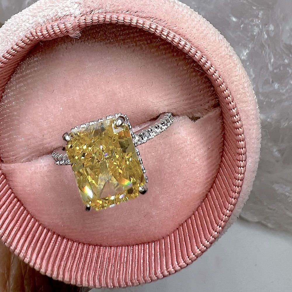 Yellow canary radiant crush ice engagement ring bridal ring - Picture 9 of 10